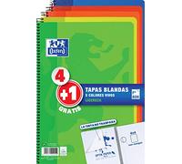 Oxford Cuadernos espiral Folio (A4) 80 hojas Tapa básica Cuadrícula 4 mm Pack 4+1 Colores vivos