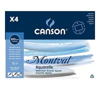 Pack 4 - Bloc Encolado a 4 Lados, 30x40 cm, 12 Hojas, Canson Montval, Grano Fino 300g