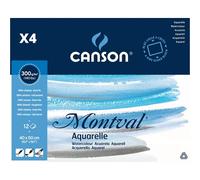 Pack 4 - Bloc Encolado a 4 Lados, 40x50 cm, 12 Hojas, Canson Montval, Grano Fino 300g