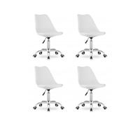 Pack 4 Silla de Oficina Blanca con Ruedas Giratorias, Altura Regulable 70-91 cm, Asiento Acolchado de Espuma y Respaldo Ergonómico, Tapizado PVC Fácil de Limpiar, para Escritorio, Estudio y Trabajo
