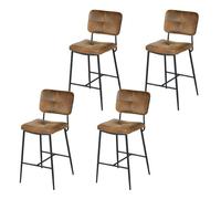 Pack 4 sillas de bar altas con respaldo acolchado en polipiel marrón vintage y patas metálicas negras, diseño industrial moderno perfecto para cocina, isla o barra, comodidad y estilo en conjunto de t