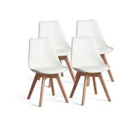 duehome | Beench, Pack 4 sillas Nórdicas, Sillas Comedor, Acabado en Blanco y Madera, Medidas: 49 (Ancho) cm x 53,5 cm (Largo) x 83 cm (Alto)
