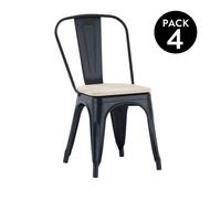 Due-Home Innovations SL Sillas de comedor Tolix Pack de 4 - Contract, Negro y roble, 45x45x85 cm