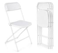 Pack 4 Sillas Plegables Negras Apilables Resistentes Interior Exterior | Asiento Ergonómico Plástico Reforzado Estructura Acero Antideslizante | Oficina Comedor Eventos Camping | hasta 120kg (Blanco)