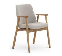 Pack 4 sillones con brazo de madera de roble natural tapizado en blanco