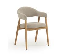 Pack 4 sillones madera de roble natural tapizado en beig