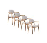 Pack 4 sillones madera de roble natural tapizado en blanco