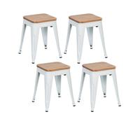 Pack 4 taburetes bajos industriales de acero y madera thinia home