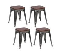 Pack 4 taburetes bajos industriales de acero y madera thinia home