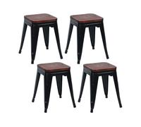 Pack 4 taburetes bajos industriales de acero y madera thinia home