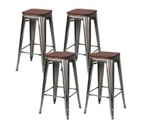 Pack 4 Taburetes Medios Industriales Apilables de Acero y Madera 43x43x76cm Thinia Home Silver