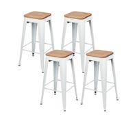 Thinia Home Pack 4 Taburetes Medios Industriales Apilables de Acero y Madera 43x43x76cm Thinia Home