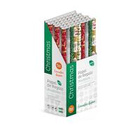 Pack 50 Rollos Papel Regalo Christmas B 2m x 70cm Navideño, Caja Expositora, Diseño Festivo, Listo para Tienda, Regalos Navidad Tiendas Comercios - FP Fiesta Paper