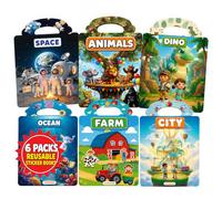 Pack 6 Libro Pegatinas Reutilizables Niños 2-3 Años Dinosaurios, Granja, Espacio, Océano, Ciudad y Animales Pegatinas Infantiles 3D, Sticker Book, Regalo Niña y Niño