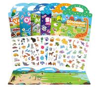 Pack 6 Libros de Pegatinas Reutilizables Tipo Gelatina para Niños +3 Años | Animales, dinosaurios, granja, océano, espacio y vehículos, actividad creativa sin pantallas, +3 años