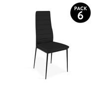 duehome - Pack 6 sillas de comedor símil piel Emi Black