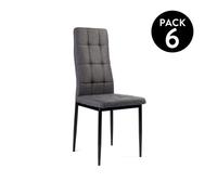 Due-Home Pack de 6 sillas de comedor Zuni tapizadas gris oscuro patas metálicas negras