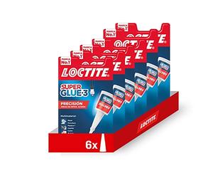 Pack 6 unidades Loctite Superglue 3 Pegamento Adhesivo instantáneo de Precisión - Pegamento Cianocrilato de Boquilla Extra Larga para Areas de Difícil Acceso