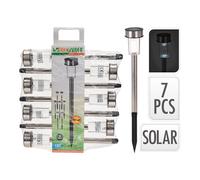 Pack 7 estacas solar de jardin. acero inoxidable. 1 led ip44 ø5x36cm