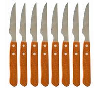 Pack 8 Cuchillos Chuleteros con Mango de Madera de Acero Inoxidable | Especial para Carne, BBQ | Dientes de Sierra | Calidad Extra España | Juego de Cuchillos de Cocina de Mesa, Camping, Trabajo