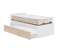 Pack ahorro juvenil Cama nido con Cabecero Top, 1 Somier y 2 Colchónes viscoelásticos Nova 90 x 190 cm | Subida a domicilio White 90 x 190