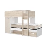 Pack ahorro juvenil cama tren kos, 1 somier y 2 colchones viscoelásticos nova 90 x 190 cm