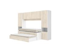 Pack ahorro juvenil Dormitorio puente Kwai, 1 Somier y 2 Colchones viscoelásticos Nova 90 x 190 cm | Subida a domicilio White 90 x 190