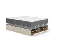 Pack ahorro matrimonio canapé con zapatero lan roble y colchón viscoelástico y muelles aurea 150 x 190 cm