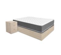 Pack ahorro matrimonio canapé nest roble con colchón viscoelástico y muelles aurea 135 x 190 cm, 2 mesitas de noche rio