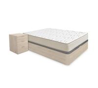 Pack ahorro matrimonio canapé round roble con colchón viscoelástico nova plus 135 x 190 cm y 2 mesitas de noche rio