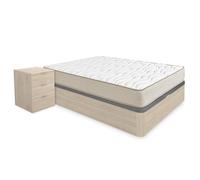 Pack ahorro matrimonio Canapé Round Roble con Colchón viscoelástico Nova Plus 150 x 190 cm y 2 Mesitas de noche Rio| Montaje Incluido (Solo canapé) Brown