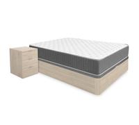 Pack ahorro matrimonio Canapé Round Roble con Colchón viscoelástico y muelles Aurea 135 x 190 cm, 2 Mesitas de noche Rio|Montaje Incluido(Solo canapé) Brown 135 x 190
