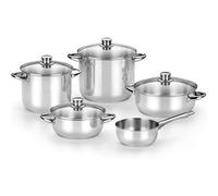 MONIX Optima Batería de 9 Piezas, Acero Inox, Apta para Todo Tipo de Cocina e Inducción, 18/10