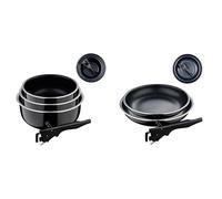 Pack Bergner Click&Cook Black Edition: 3 Cazos 16, 18, 20 cm y 2 Sartenes 22, 26 cm con Mangos Ergonómicos Desmontables | Aluminio Prensado, Revestimiento Antiadherente | Apto para Todos los Fogon