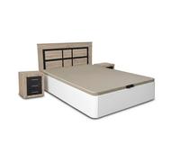 Pack cama canape blanco 150cm + cabecero y 2 mesitas de noche cambria y grafito