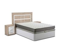 Pack cama canape, blanco, 150cm + colchón + cabecero y 2 mesitas de noche, cambria y blanco
