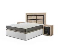 Pack cama canape, blanco, 150cm + colchón + cabecero y 2 mesitas de noche, cambria y grafito