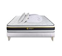 Pack cama completa - Colchón 140x190cm + Somier con láminas (en kit) + 2 almohadas + Edredón - Suave White