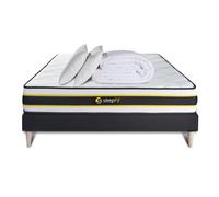 Pack cama completa - Colchón 140x190cm + Somier con láminas (kit) + 2 almohadas + Edredón - Flexy Black 140 x 190