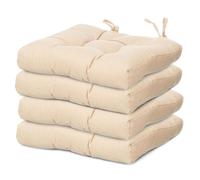 Pack Cojines Sillas, 100% Poliéster, Tamaño 40x40x7 cm, 2 Cordones de Sujeción, Cojines Exterior Jardín Beige