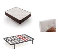 Pack colchón + cabecero tapizado + somier descansin, 105x200cm, blanco, ideal para personas con dolores de espalda, facil montaje, silencioso