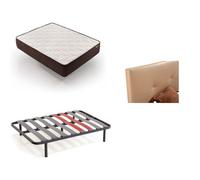 Pack colchón + cabecero tapizado + somier descansin, 160x190cm, beis, ideal para personas con dolores de espalda, facil montaje, silencioso