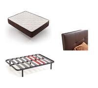 Pack colchón + cabecero tapizado + somier descansin, 160x190cm, wengue, ideal para personas con dolores de espalda, facil montaje, silencioso