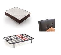 Pack colchón + cabecero tapizado + somier descansin, 90x180cm, negro, ideal para personas con dolores de espalda, facil montaje, silencioso