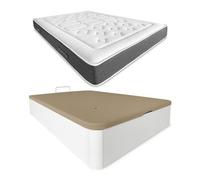 Pack colchón viscoelástico bio nature + canapé madera abatible 150x190 con montaje, color blanco