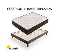 Pack colchón y base tapizada gris con patas, medidas 150x190cm, gris, ideal para personas con dolores de espalda, silenciosa, descansin