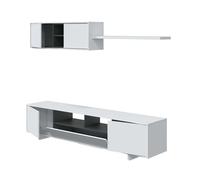 Pack completo muebles salón belus color blanco comedor estilo moderno (mueble modular + mesa de centro + mesa comedor) 200 cm