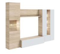 Miroytengo Pack Completo Muebles Salón Con Led Color Canadian Y Blanco Moderno (mueble + Mesa De Centro + Mesa Comedor) White - light wood - 700.35