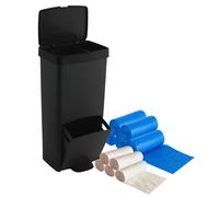 Pack Cubo de basura o reciclaje 70L en NEGRO, VERTICAL, 2 Compartimentos, Papelera residuos, 76 cm, INCLUYE bolsas de basura adaptadas (10L + 30L)