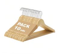 Pack de 10/20/40 Perchas de Madera Natural, Marrón, Blanco, Colgador con Barra Antideslizante para Pantalones para Trajes, Gancho Giratorio 360º y Muescas Antideslizantes para Vestidos.